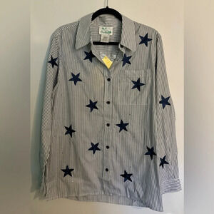 NWT‎ the Quacker Factory Navy White Pinstripe Navy Embroidered Stars Sz Small